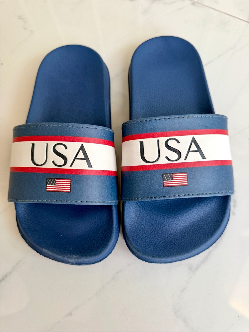 Ground Up Boys USA Flag Slide Sandals Navy Blue Size 13/1 EUC